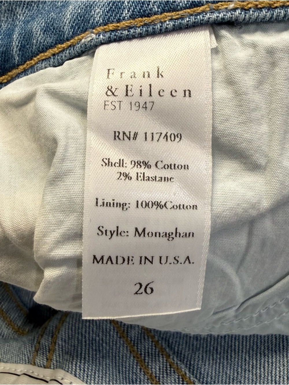 Frank & Eileen Monaghan Jeans 26 High Rise Straight Leg Crop Raw Hem Denim - Picture 15 of 15
